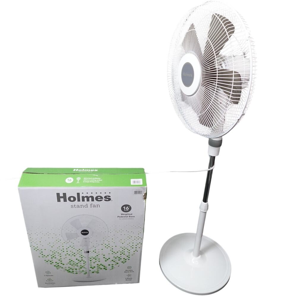 Holmes 16" Stand Fan with Weighted Pedestal Base, White New in Box
